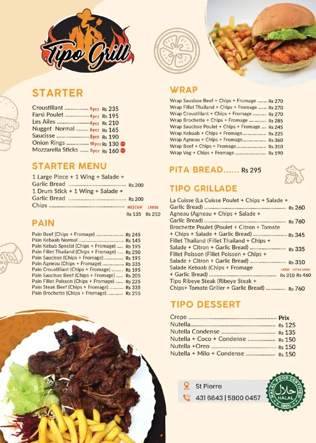 Tipo Grill St Pierre menu page 1